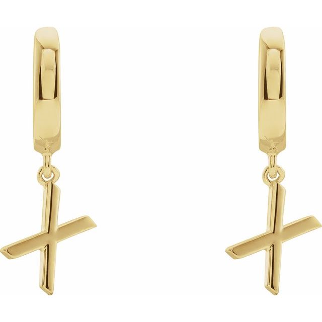18K Initial Hinged Dangle Huggie Earrings in White and Yellow Gold
