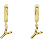 18K Initial Hinged Dangle Huggie Earrings in White and Yellow Gold