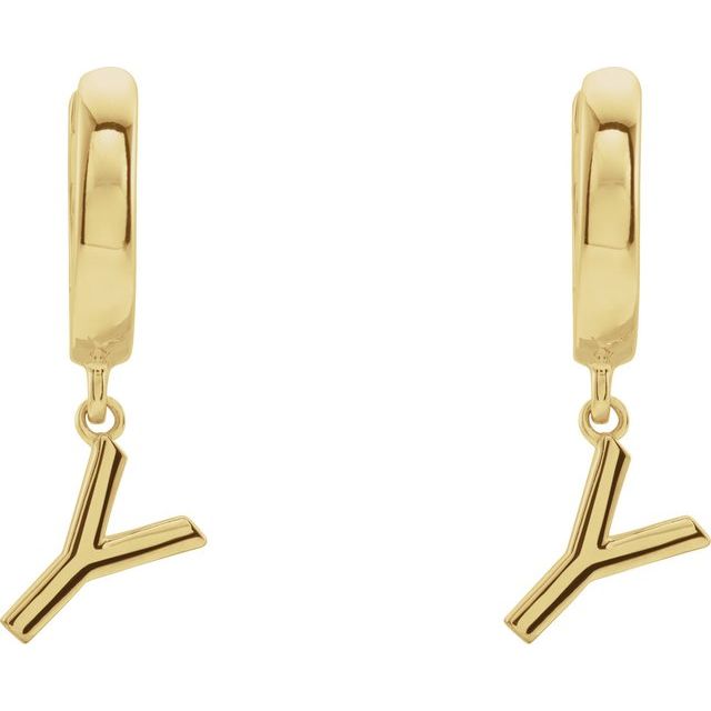 18K Initial Hinged Dangle Huggie Earrings in White and Yellow Gold