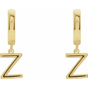18K Initial Hinged Dangle Huggie Earrings in White and Yellow Gold