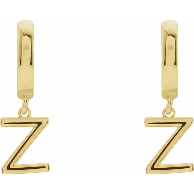 18K Initial Hinged Dangle Huggie Earrings in White and Yellow Gold