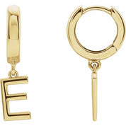 18K Initial Hinged Dangle Huggie Earrings in White and Yellow Gold