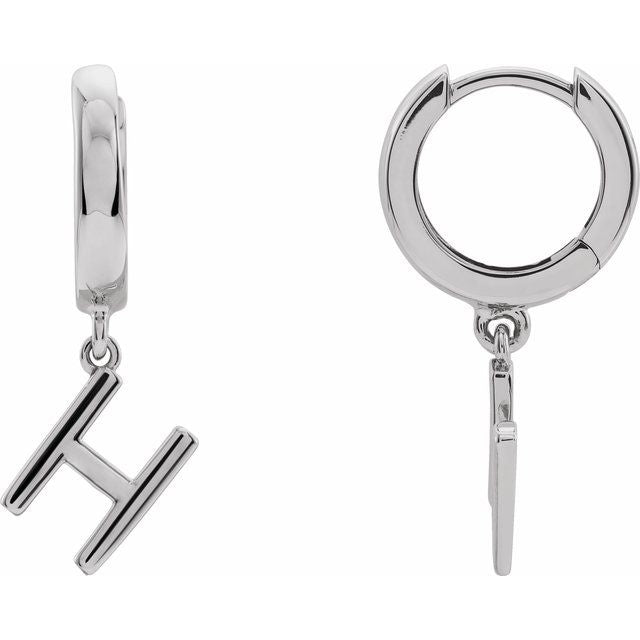 Platinum Initial H Hinged Huggie Earring