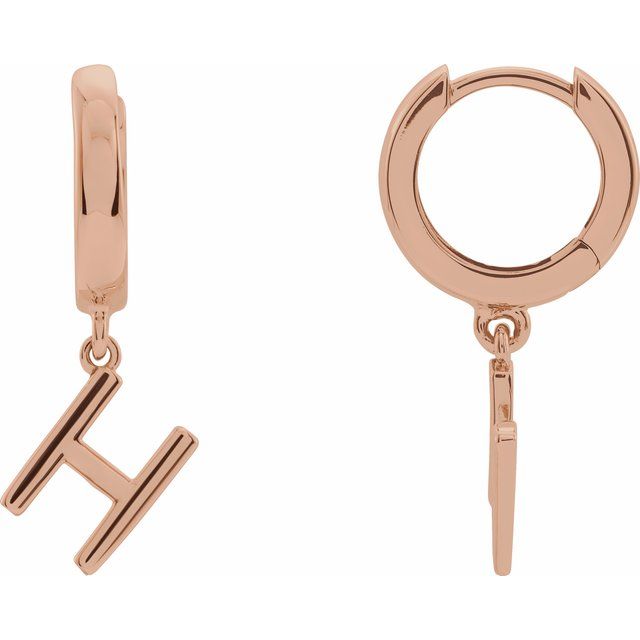 14K Gold Initial Dangle Hinged Huggie Earrings