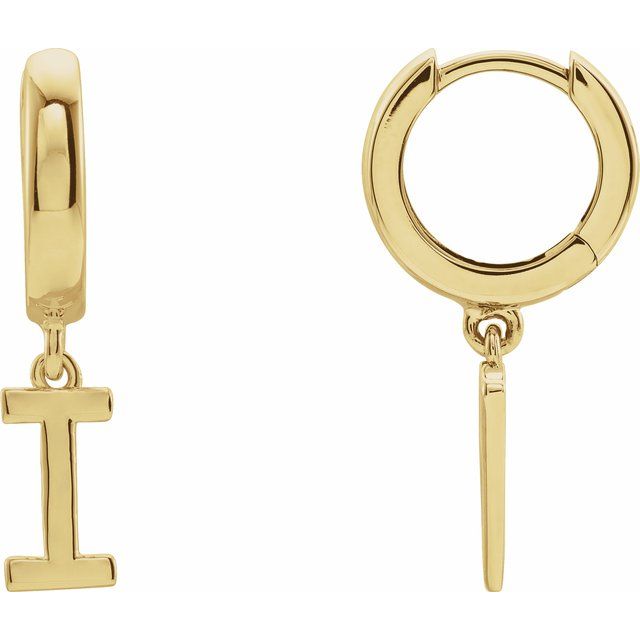 14K Gold Initial Dangle Hinged Huggie Earrings