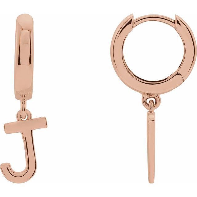 14K Gold Initial Dangle Hinged Huggie Earrings