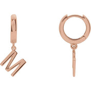 14K Gold Initial Dangle Hinged Huggie Earrings