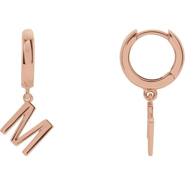 14K Gold Initial Dangle Hinged Huggie Earrings