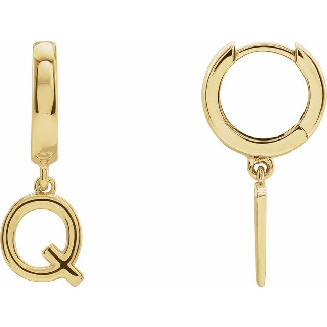 18K Initial Hinged Dangle Huggie Earrings in White and Yellow Gold