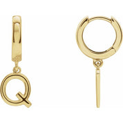 14K Gold Initial Dangle Hinged Huggie Earrings