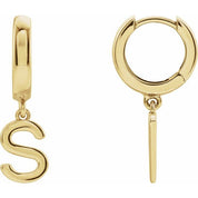 14K Gold Initial Dangle Hinged Huggie Earrings