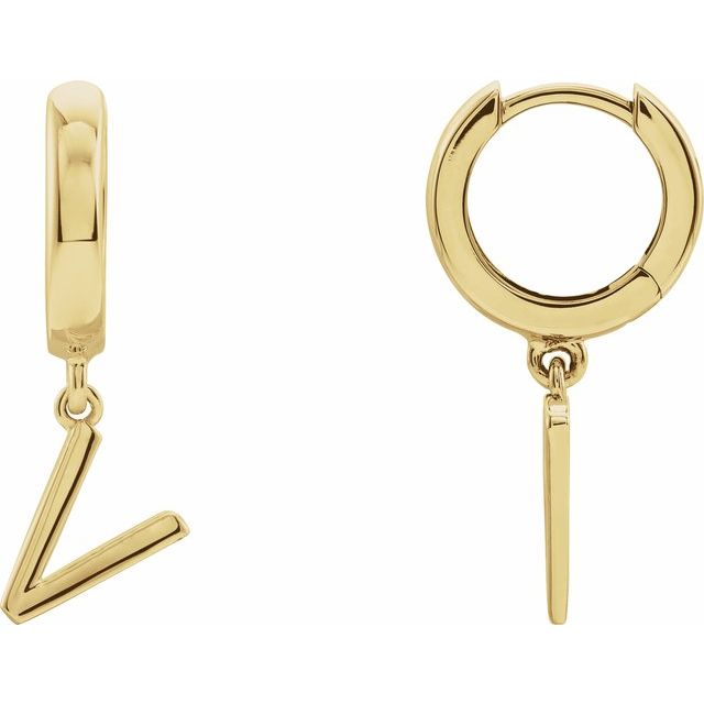 14K Gold Initial Dangle Hinged Huggie Earrings