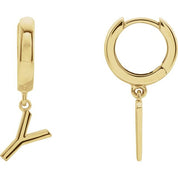 18K Initial Hinged Dangle Huggie Earrings in White and Yellow Gold