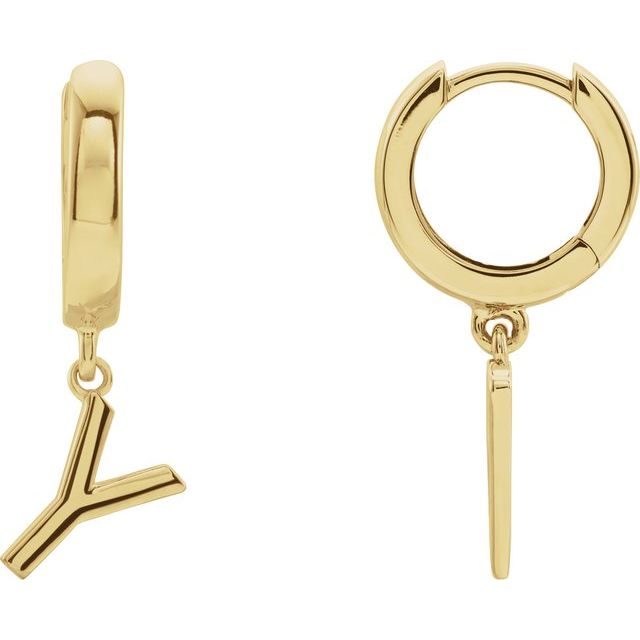 18K Initial Hinged Dangle Huggie Earrings in White and Yellow Gold