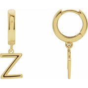 18K Initial Hinged Dangle Huggie Earrings in White and Yellow Gold