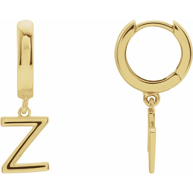 18K Initial Hinged Dangle Huggie Earrings in White and Yellow Gold