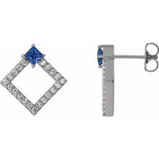 Platinum Natural Blue Sapphire & 1/3 CTW Natural Diamond Earrings