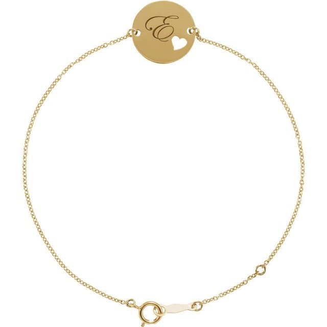 18K Yellow Gold-Plated Sterling Silver Engravable Pierced Heart Disc 7-8" Bracelet