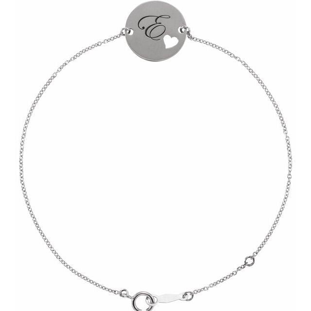 Sterling Silver Engravable Pierced Heart Disc 7-8" Bracelet