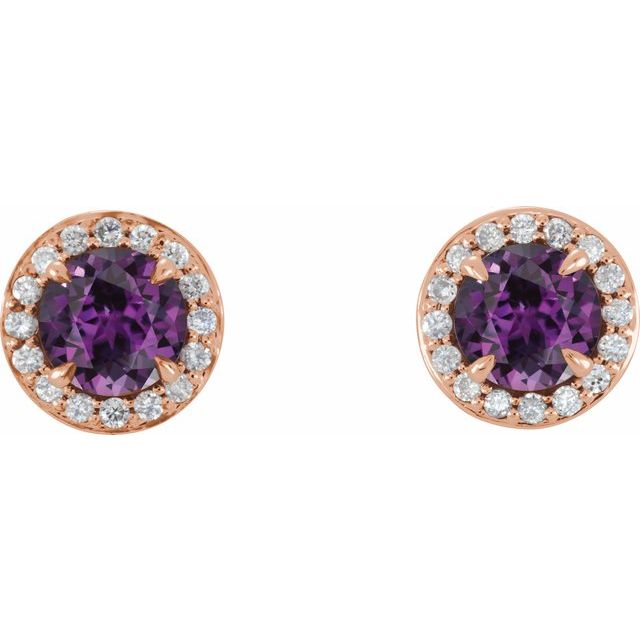 14K Rose 5 mm Lab-Grown Alexandrite & 1/8 CTW Natural Diamond Earrings