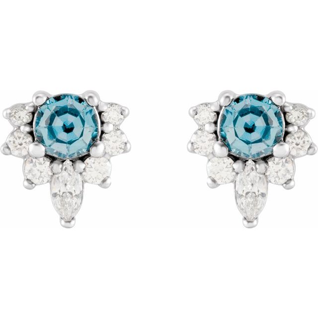 14K White Natural Aquamarine & 1/6 CTW Natural Diamond Earrings