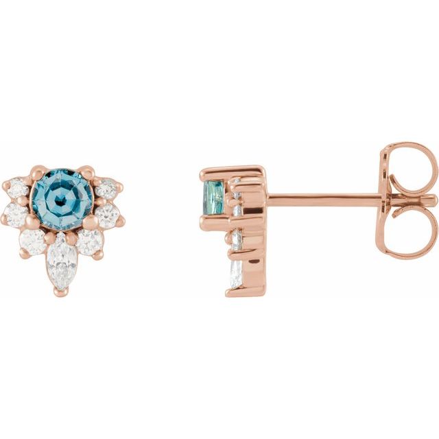 14K Rose Natural Aquamarine & 1/6 CTW Natural Diamond Earrings