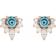 14K Rose Natural Aquamarine & 1/6 CTW Natural Diamond Earrings