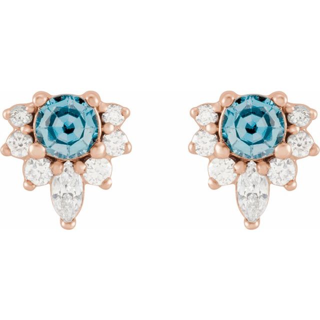 14K Rose Natural Aquamarine & 1/6 CTW Natural Diamond Earrings