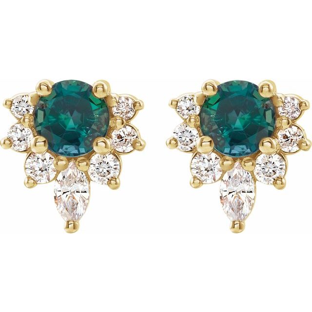 14K Yellow Lab-Grown Alexandrite & 1/6 CTW Natural Diamond Earrings