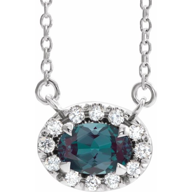 Sterling Silver 5x3 mm Lab-Grown Alexandrite & .05 CTW Natural Diamond 16" Necklace