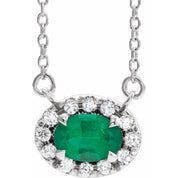 Sterling Silver 5x3 mm Lab-Grown Emerald & .05 CTW Natural Diamond 16" Necklace