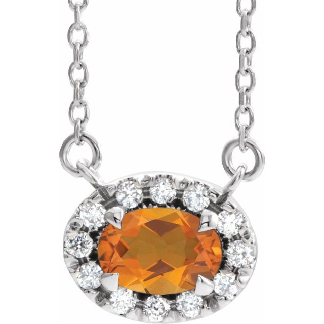 Sterling Silver 5x3 mm Natural Citrine & .05 CTW Natural Diamond 16" Necklace