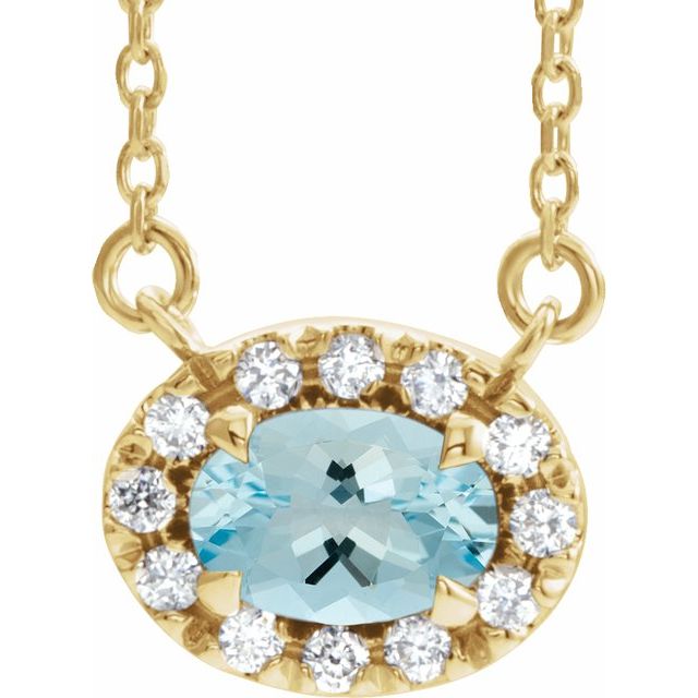 14K Yellow 7x5 mm Natural Aquamarine & 1/6 CTW Natural Diamond 18" Necklace