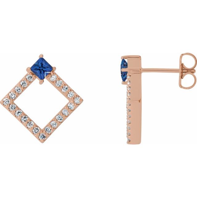 14K Rose Natural Blue Sapphire & 1/3 CTW Natural Diamond Earrings