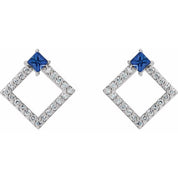 Platinum Natural Blue Sapphire & 1/3 CTW Natural Diamond Earrings