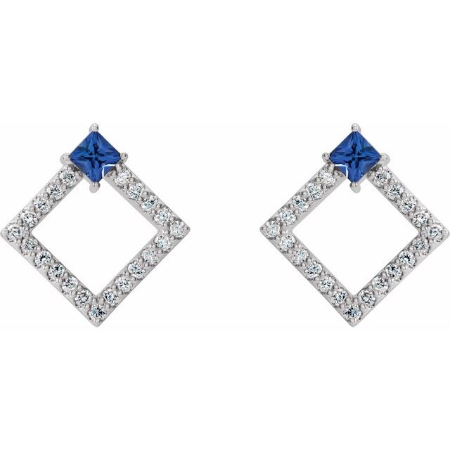 Platinum Natural Blue Sapphire & 1/3 CTW Natural Diamond Earrings