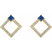 14K Yellow Natural Blue Sapphire & 1/3 CTW Natural Diamond Earrings