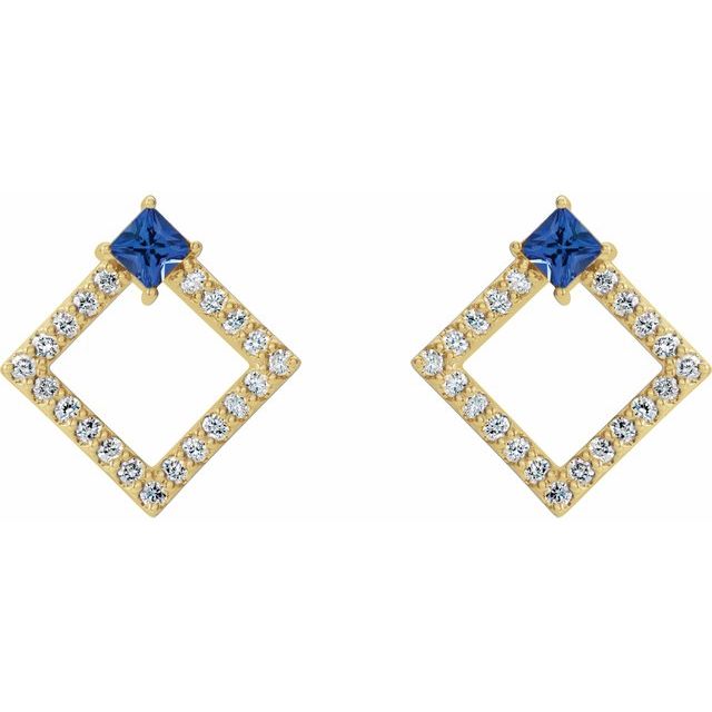 14K Yellow Natural Blue Sapphire & 1/3 CTW Natural Diamond Earrings