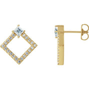 14K Yellow Natural White Sapphire & 1/3 CTW Natural Diamond Earrings