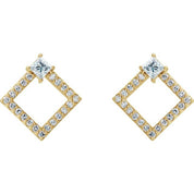 14K Yellow Natural White Sapphire & 1/3 CTW Natural Diamond Earrings