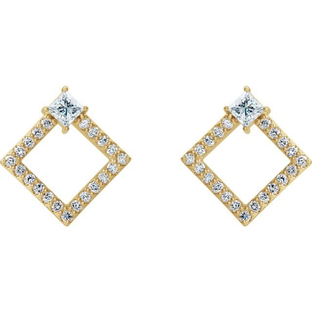14K Yellow Natural White Sapphire & 1/3 CTW Natural Diamond Earrings