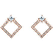 14K Rose Natural White Sapphire & 1/3 CTW Natural Diamond Earrings