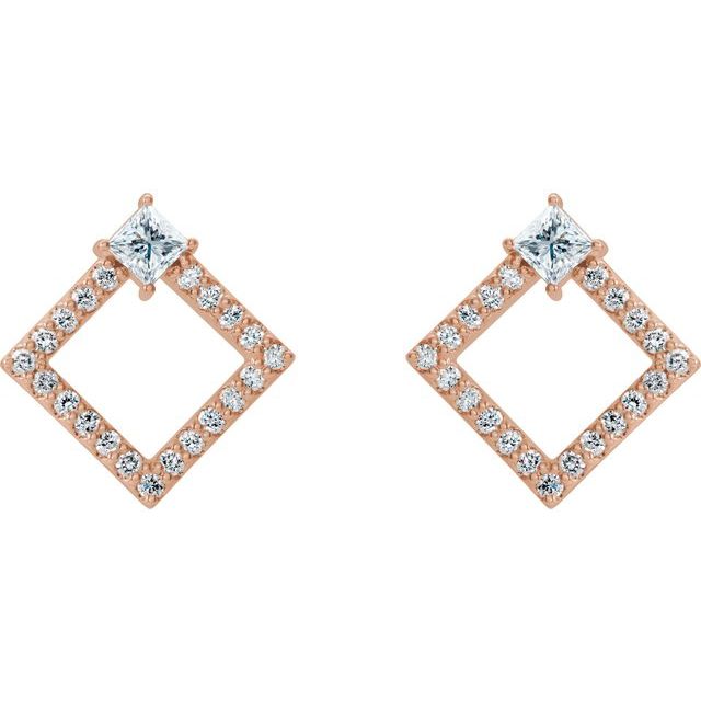 14K Rose Natural White Sapphire & 1/3 CTW Natural Diamond Earrings