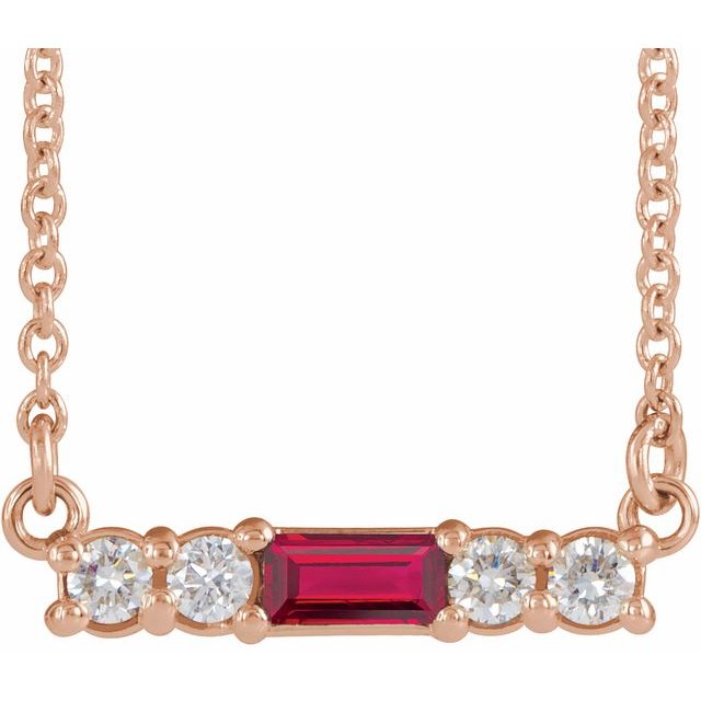 14K Rose Lab-Grown Ruby & 1/8 CTW Natural Diamond 18" Necklace