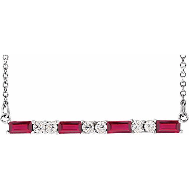 Sterling Silver Natural Ruby & 1/6 CTW Natural Diamond Bar 16-18" Necklace
