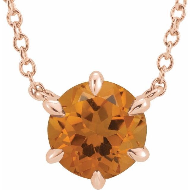 14K Rose Natural Citrine Solitaire 16" Necklace