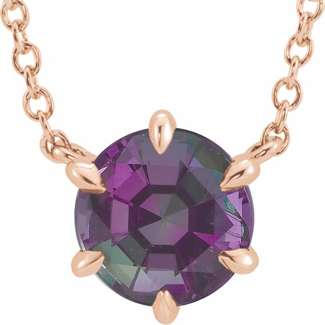 14K Rose Lab-Grown Alexandrite Solitaire 18" Necklace