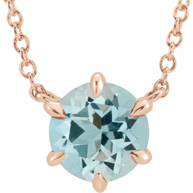 14K Rose Natural Aquamarine Solitaire 18" Necklace