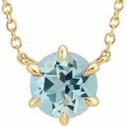 14K Yellow Natural Aquamarine Solitaire 16" Necklace