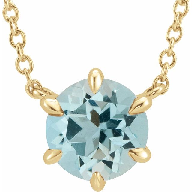 14K Yellow Natural Aquamarine Solitaire 16" Necklace